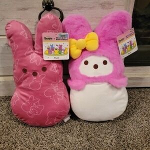 Peeps Hello Kitty Plush Pink Bunny My Melody Sanrio Easter Pillow SET 10"
